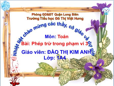Bài giảng Toán Lớp 1 - Phép trừ trong phạm vi 3 - Đào Thị Kim Anh