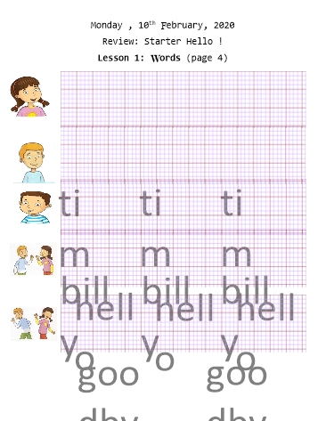 Bài ôn tập môn Tiếng Anh Lớp 1 - Starter hello! - Năm học 2019-2020 - Trường TH Cao Bá Quát