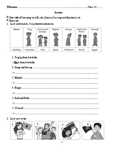 Bài ôn tập môn Tiếng Anh Lớp 4 - Trường TH Cao Bá Quát