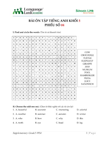 Bài ôn tập Tiếng Anh Khối 5 - Phiếu số 4 (Kèm đáp án)