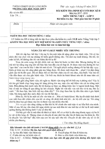 Đề kiểm tra định kì cuối học kì II môn Tiếng Việt Lớp 5 - Năm học 2017-2018 - Trường TH Ngọc Thụy