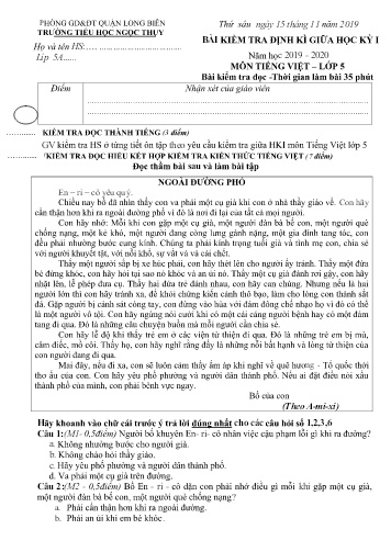 Đề kiểm tra định kì giữa học kì I môn Tiếng Việt Lớp 5 - Năm học 2019-2020 - Trường TH Ngọc Thụy