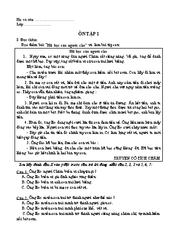 Đề ôn tập môn Tiếng Việt Lớp 3 - Đề số 1 - Trường TH Cao Bá Quát