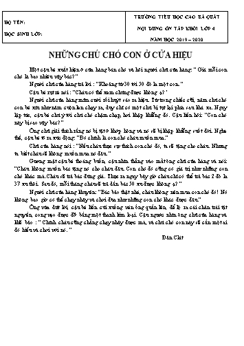 Đề ôn tập môn Tiếng Việt Lớp 4 - Đề số 3 - Năm học 2019-2020 - Trường TH Cao Bá Quát (Có đáp án)