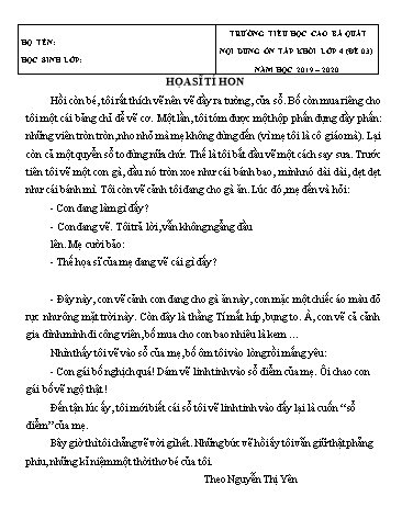 Đề ôn tập môn Tiếng Việt Lớp 4 - Đề số 3 - Năm học 2019-2020 - Trường TH Cao Bá Quát