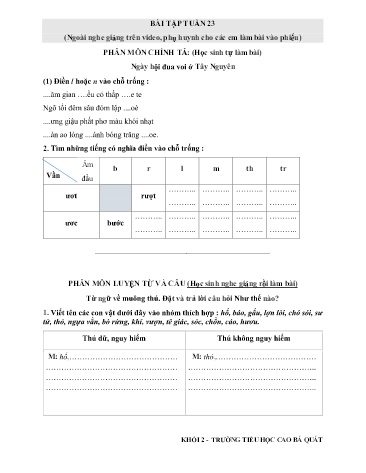 Phiếu bài tập môn Toán và Tiếng Việt Lớp 2 - Tuần 23 - Trường TH Cao Bá Quát
