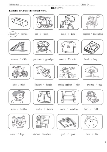 Phiếu ôn tập môn Tiếng Anh Lớp 2 - Phiếu số 1 - Trường TH Cao Bá Quát