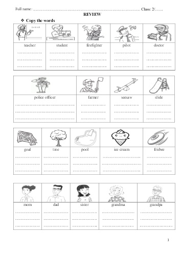 Phiếu ôn tập môn Tiếng Anh Lớp 2 - Phiếu số 4 - Trường TH Cao Bá Quát