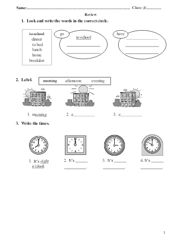Phiếu ôn tập môn Tiếng Anh Lớp 3 - Phiếu số 8 - Trường TH Cao Bá Quát