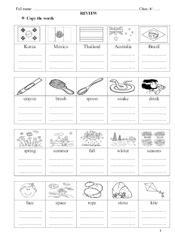 Phiếu ôn tập môn Tiếng Anh Lớp 4 - Phiếu số 2 - Trường TH Cao Bá Quát