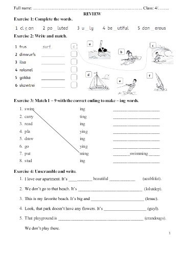 Phiếu ôn tập môn Tiếng Anh Lớp 4 - Phiếu số 3 - Trường TH Cao Bá Quát