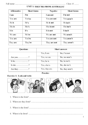 Phiếu ôn tập môn Tiếng Anh Lớp 4 - Phiếu số 4 - Trường TH Cao Bá Quát