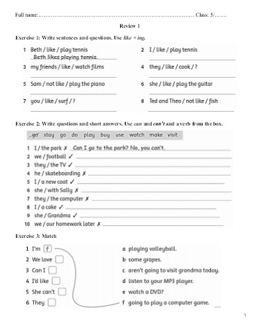 Phiếu ôn tập môn Tiếng Anh Lớp 5 - Phiếu số 4 - Trường TH Cao Bá Quát