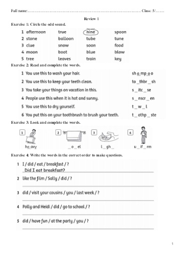 Phiếu ôn tập môn Tiếng Anh Lớp 5 - Phiếu số 5 - Trường TH Cao Bá Quát