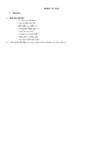 Phiếu ôn tập môn Tiếng Việt Lớp 1 - Phiếu số 2 - Trường TH Cao Bá Quát