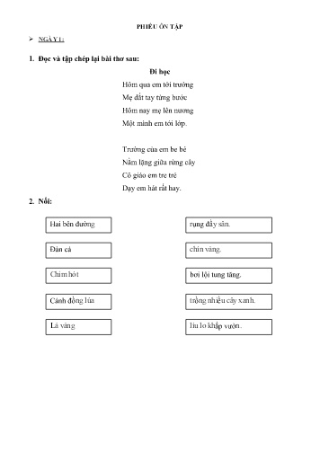 Phiếu ôn tập môn Tiếng Việt Lớp 1 - Phiếu số 3 - Trường TH Cao Bá Quát