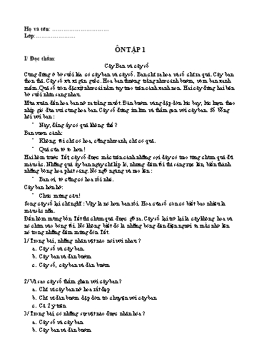 Phiếu ôn tập môn Tiếng Việt Lớp 3 - Phiếu số 1 - Trường TH Cao Bá Quát (Có đáp án)