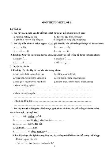 Phiếu ôn tập môn Tiếng Việt Lớp 5 - Phiếu số 1 - Trường TH Cao Bá Quát