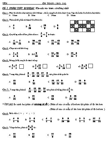 Phiếu ôn tập môn Toán Lớp 4 - Phiếu số 1 - Trường TH Cao Bá Quát