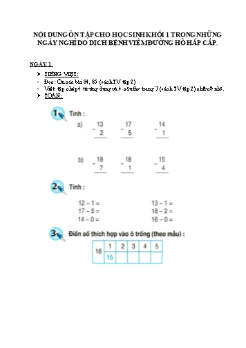 Phiếu ôn tập nghỉ dịch Covid-19 môn Toán và Tiếng Việt Lớp 1 - Phần 3 - Trường TH Cao Bá Quát