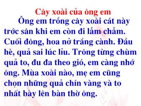 Bài giảng Chính tả Lớp 2 - Tuần 11: Cây xoài của ông em