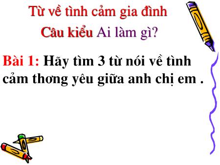 Bài giảng Luyện từ và câu Khối 2 - Tuần 13: Từ ngữ về công việc gia đình. Câu kiểu Ai làm gì?