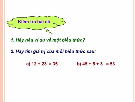 Bài giảng Toán Lớp 3 - Tiết 78: Tính giá trị của biểu thức