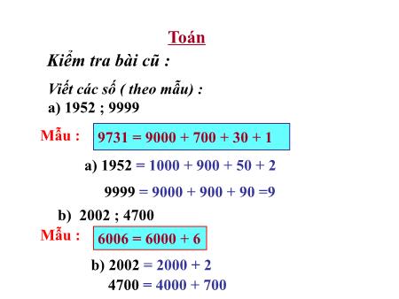 Bài giảng Toán Lớp 3 - Tuần 19: Luyện tập Bài giảng Toán Lớp 3 - Tuần 19: Luyện tập