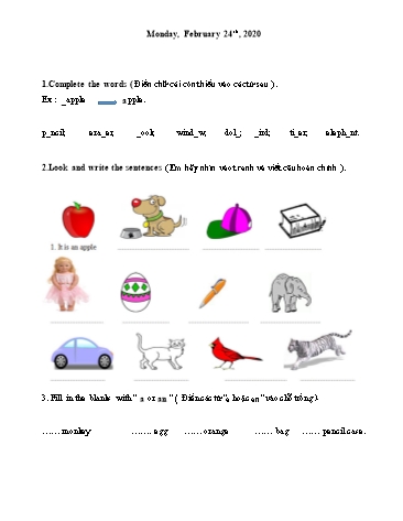 Bài ôn tập môn Tiếng Anh Lớp 2 - Phần 5 - Năm học 2019-2020 - Trường TH Chí Linh