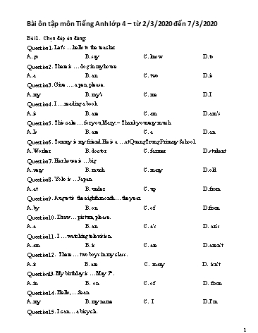 Bài ôn tập môn Tiếng Anh Lớp 4 - Phần 2 - Trường TH Chí Linh