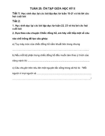 Bài ôn tập môn Tiếng Việt Lớp 5 - Tuần 28: Ôn tập giữa học kỳ II - Trường TH Chí Linh