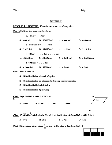 Bài ôn tập môn Toán Lớp 4 - Phần 4 - Trường TH Cao Bá Quát
