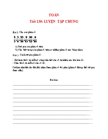 Bài ôn tập môn Toán Lớp 4 - Tuần 27 - Trường TH Chí Linh