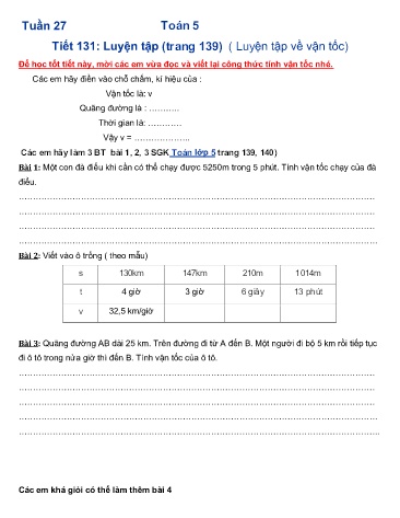 Bài ôn tập môn Toán Lớp 5 - Tuần 27 - Trường TH Chí Linh