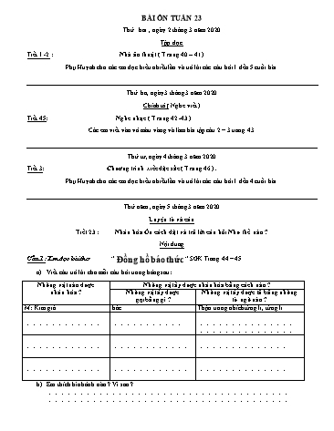 Bài ôn tập môn Toán và Tiếng Việt Lớp 3 - Tuần 23 - Năm học 2019-2020 - Trường TH Chí Linh