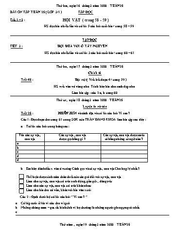 Bài ôn tập môn Toán và Tiếng Việt Lớp 3 - Tuần 25 - Năm học 2019-2020 - Trường TH Chí Linh