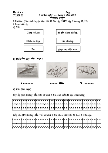 Bài tập môn Toán và Tiếng Việt Lớp 1 - Tuần 22 - Năm học 2019-2020 - Trường TH Chí Linh