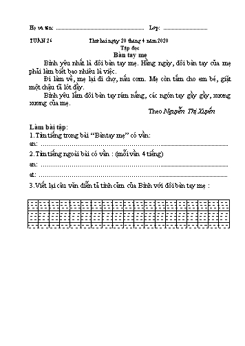 Bài tập môn Toán và Tiếng Việt Lớp 1 - Tuần 26 - Năm học 2019-2020 - Trường TH Chí Linh