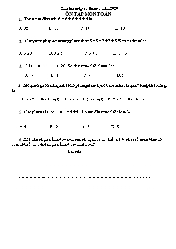 Đề ôn tập môn Toán và Tiếng Việt Lớp 2 - Tuần 27 - Trường TH Chí Linh