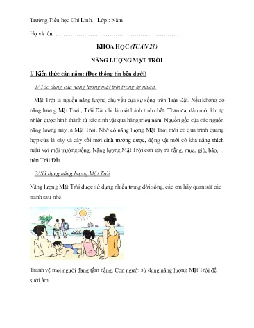 Nội dung bài học môn Khoa học, Lịch sử và Địa lí Lớp 5 - Tuần 21 - Trường TH Chí Linh