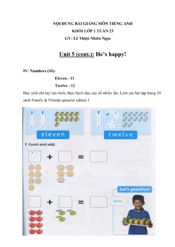 Nội dung bài học môn Tiếng Anh Lớp 1 - Unit 5 (Cont.): He’s happy! - Lê Thiện Nhiên Ngọc