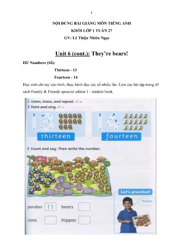 Nội dung bài học môn Tiếng Anh Lớp 1 - Unit 6 (Cont.): They’re bears! - Lê Thiện Nhiên Ngọc