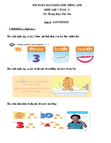 Nội dung bài học môn Tiếng Anh Lớp 2 - Unit 9: Lunchtime! - Hoàng Ngọc Thu Vân