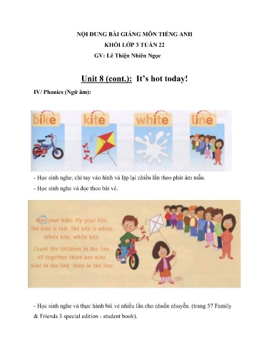 Nội dung bài học môn Tiếng Anh Lớp 3 - Unit 8 (cont.): It’s hot today! - Lê Thiện Nhiên Ngọc