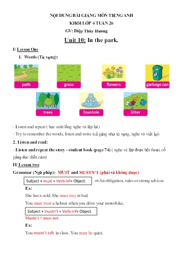 Nội dung bài học môn Tiếng Anh Lớp 4 - Unit 10: In the park - Diệp Thùy Hương