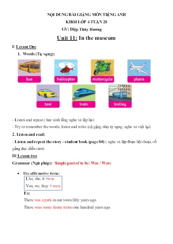 Nội dung bài học môn Tiếng Anh Lớp 4 - Unit 11: In the museum - Diệp Thùy Hương