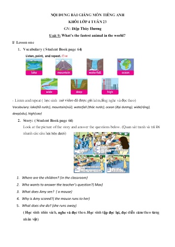 Nội dung bài học môn Tiếng Anh Lớp 4 - Unit 9: What’s the fastest animal in the world? - Diệp Thùy Hương