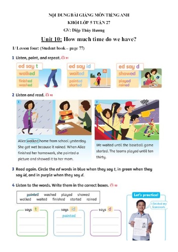Nội dung bài học môn Tiếng Anh Lớp 5 - Unit 10: How much time do we have? - Diệp Thùy Hương