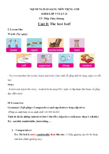 Nội dung bài học môn Tiếng Anh Lớp 5 - Unit 8: The best bed! - Lê Thiện Nhiên Ngọc