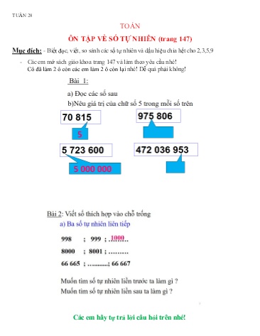 Nội dung bài học môn Toán Lớp 5 - Tuần 28 - Trường TH Chí Linh